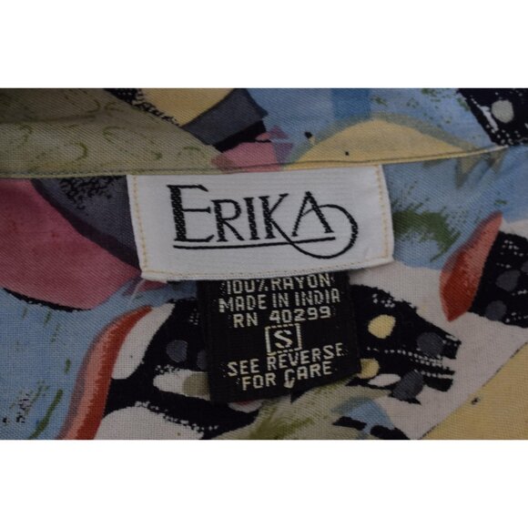 Vintage 90s Rayon Floral Botanical Print Blouse | size S - Picture 10 of 10